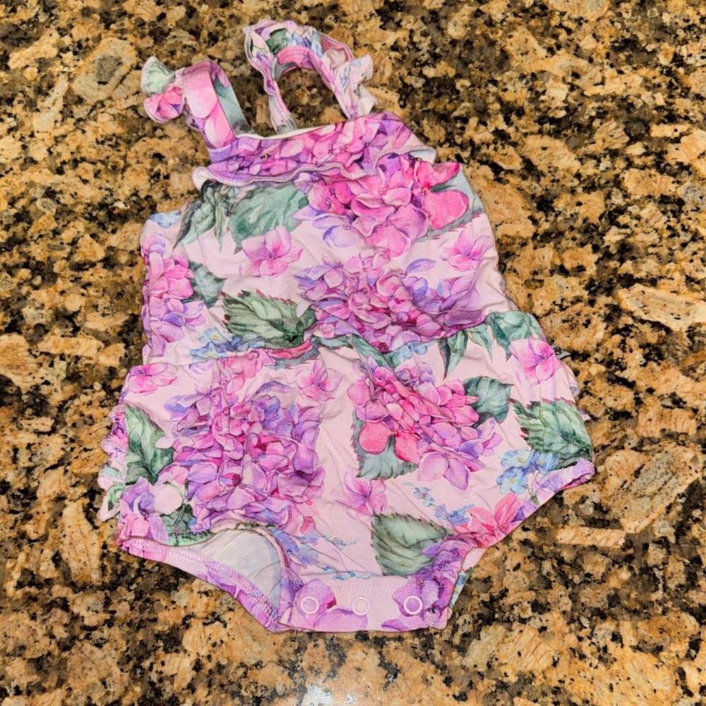 Bums & Roses Pink Floral Baby Girls Matching Set Romper